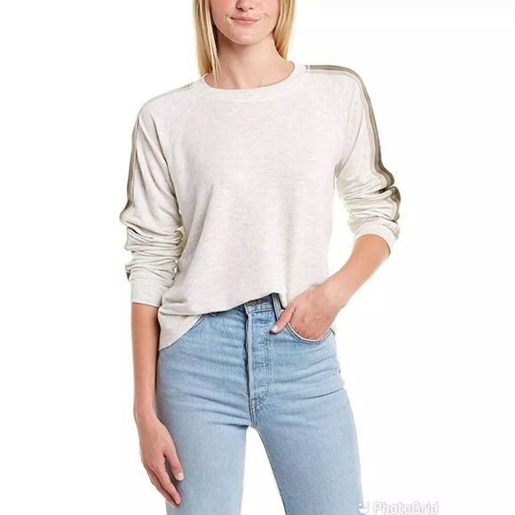 Monrow Vintage Neutral Stripe Raglan Top Medium - Picture 1 of 7